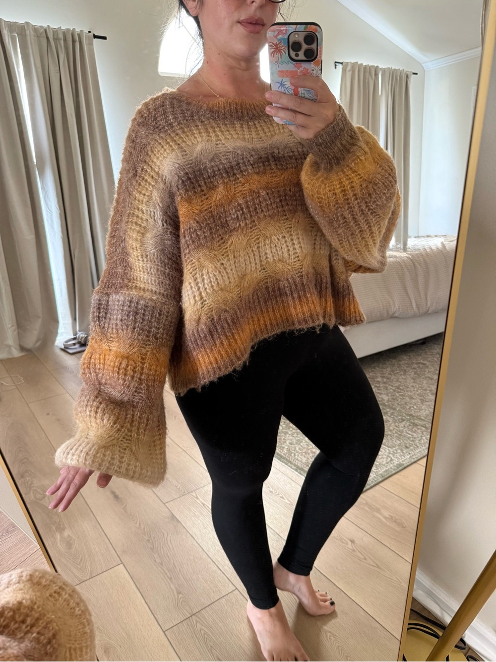 POL Striped Cropped Sweater in Brown and Mustard Tones - Picture 3 of 5